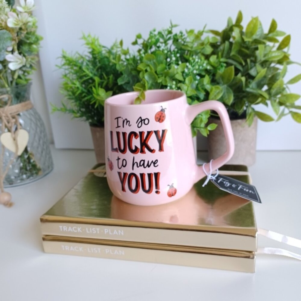Fig & Fern "I Am So Lucky to Have You" Mug | Ladybug Detail | Microwave & Dishwa